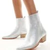 Free People Bowers Leather Western Ankle Boots In Silver For Women