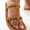 Free People Suede Contrast Stitch Flat Sandals In Cinnamon For Women