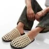 Free People Woven Leather Slip On Mules In Buttermilk For Women