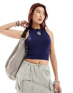 Free People High Neck Racer Back Vest In Navy For Women