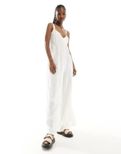 Free People Strappy Wide Leg Jumpsuit In White For Women Snowbell