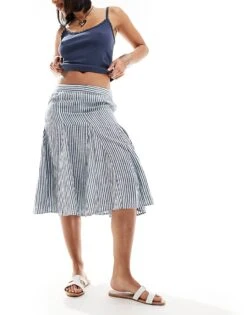 Free People Awkward Length Godet Skirt In Blue Stripe For Women Summer Stripe