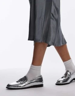 Free People Blanket Stitch Metallic Loafers In Silver For Women Pale Pewter Leather