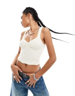 Free People Sweetheart Neck Textured Lace Cami Top In Ivory For Women