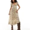 Free People Shirred Chintzy Floral Midaxi Dress In Neutral For Women Ditsy Floral Neutral
