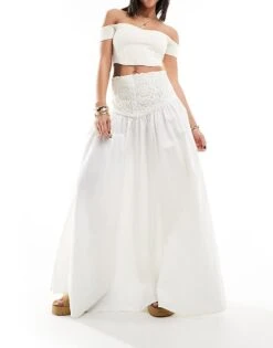 Free People Embroidered Panel Maxi Skirt In Ecru For Women Ecru Combo