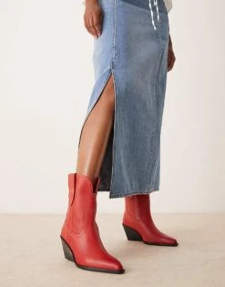 Free People Pitchfork Heeled Western Boots In Red For Women