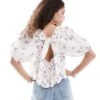 Free People Floral Print Blouse With Puff Sleeve In Ivory For Women Tea Combo
