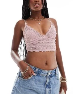 Free People Lace Bralet In Pale Mauve For Women