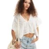 Free People Low V Neck Floaty Blouse With Broderie In Ivory For Women