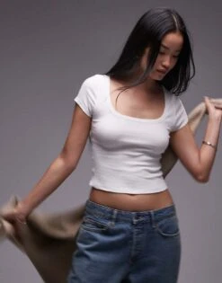 Free People Scoop Neck Pointelle Baby Tee In Ivory For Women