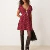 Free People Tie-detail Mini Tea Dress In Raspberry For Women Earth Red Combo