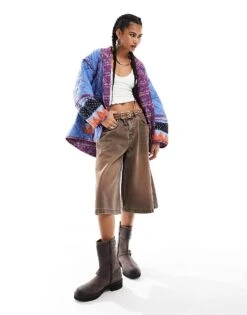 Free People Winnie Padded Oversized Print Pocket Jacket In Blue Multi For Women Blue Combo