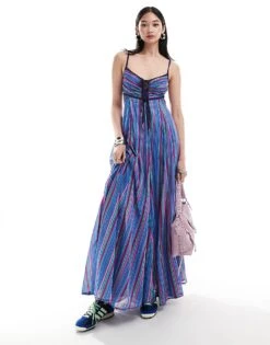 Free People Blue Combo Stripe Maxi Dress For Women