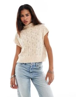 Free People High Neck Pointelle Sleeveless Jumper In Neutral For Women Macadamia