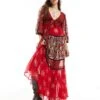 Free People Print Insert Boho Maxi Dress In Red For Women Warm Combo