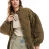 Free People Oversized Quilted Bomber Jacket In Khaki For Women Laurel Oak
