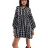 Free People Check Print Mini Slouchy Shirt Dress In Black For Women Black Combo