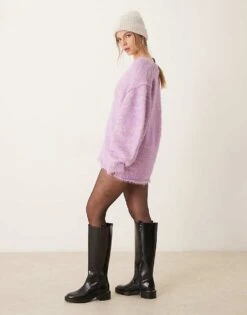 Free People Fluffy Oversized Jumper Dress In Lilac Marl For Women Lavender Latte