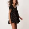 Free People Floral Print Velvet Puff Sleeve Tunic Mini Dress In Black For Women Black Combo