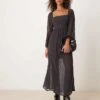 Free People Lace Overlay Puff Sleeve Midaxi Dress In Dark Grey For Women Dark Scales