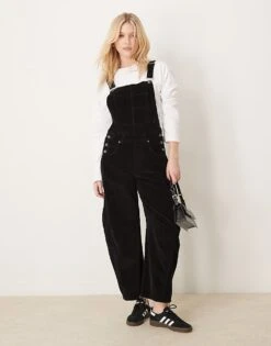 Free People Relaxed Cord Dungarees In Black For Women