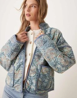 Free People Paisley Patchwork Quilted Jacket In Blue For Women Husky Combo