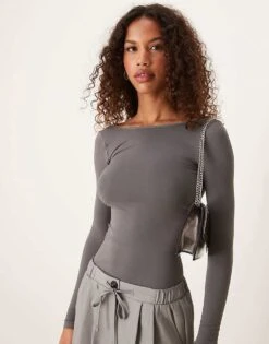 Free People Low Back Seamless Long Sleep Top In Grey For Women