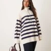 Free People Stripe Half-zip Sweater In Navy And White For Women Navy/white Stripe