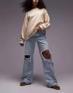 Free People Tinsley Baggy Distressed High Rise Jeans In Sky Blue For Women Ripper