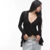Free People Long Sleeve Lace Cardigan Blouse In Black For Women
