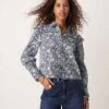 Free People Ditsy Floral Print Ruffle Cropped Blouse In Blue For Women Chambray Combo