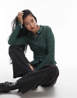 Free People Check Button Through Top In Green For Women Green Combo