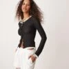 Free People Ruffle Edge Cardigan In Black For Women