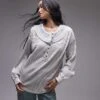 Free People Stitch Detail Relaxed Waffle Henley Sweat In Heather Grey For Women