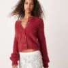 Free People Fluffy Jewelled Button Cardigan In Deep Red For Women Aged Red