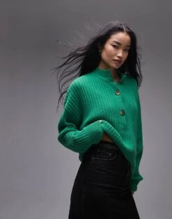 Free People Half-button Chunky Jumper In Green For Women