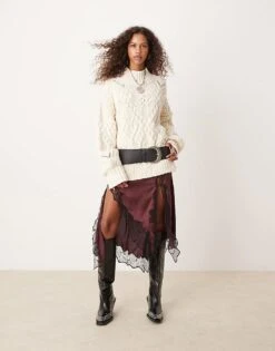 Free People Heart Cable Knit Oversized Jumper In Ivory For Women