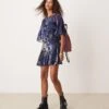 Free People Devore Boho Floaty Mini Dress In Royal Blue For Women Navy Combo