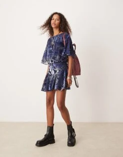Free People Devore Boho Floaty Mini Dress In Royal Blue For Women Navy Combo