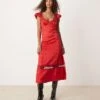 Free People Bow Print Satin Midi Dress In Red For Women Red Dahlia Combo