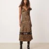 Free People Leopard Print Lace Edge Midi Dress In Multi For Women Natural Combo