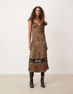 Free People Leopard Print Lace Edge Midi Dress In Multi For Women Natural Combo