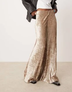 Free People Crinkle Velvet Pleated Wide Leg Trousers In Cream For Women