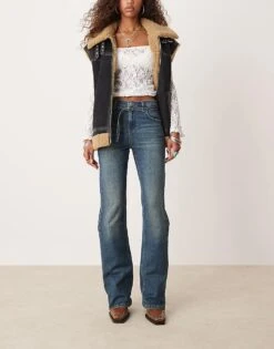 Free People Sabine Relaxed Straight Leg Belted Jeans In Mid Wash Blue For Women Hibernate