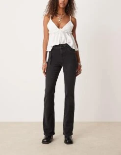 Free People Sabine Relaxed Straight Leg Belted Jeans In Washed Black For Women Smokeshow