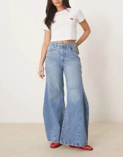 Free People Eden Baggy Wide Leg Jeans In Mid-wash Blue For Women Homefree