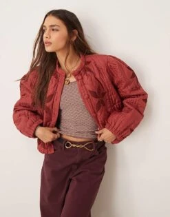 Free People Quinn Quilted Patchwork Jacket In Marsala For Women