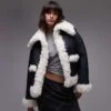 Free People Kiki Sherpa Oversized Jacket In Black And Cream For Women Black Combo