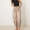 Free People Good Luck Barrel Leg Leopard Print Jean In Natural For Women
